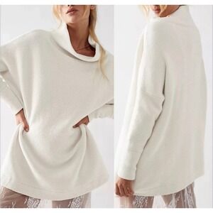 Free People Ivory Textured Mock Neck Oversized Sweater Top XS